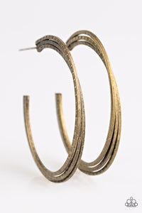 Delusions of Grandeur - Paparazzi Brass Hoop Earring - BlingbyAshleyNicole