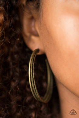 Delusions of Grandeur - Paparazzi Brass Hoop Earring - BlingbyAshleyNicole