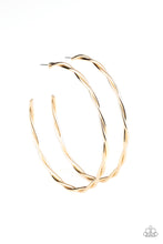 Load image into Gallery viewer, Out of Control Curves | Paparazzi Gold Hoop Earring - BlingbyAshleyNicole