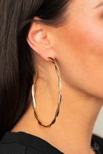 Load image into Gallery viewer, Out of Control Curves | Paparazzi Gold Hoop Earring - BlingbyAshleyNicole