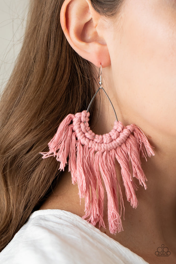 Wanna Piece of MACRAME? | Paparazzi Pink Earring - BlingbyAshleyNicole